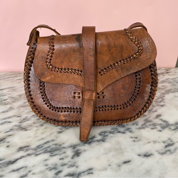 Handbags - Handcrafted Vintage Brown Leather Saddle Crossbody Bag